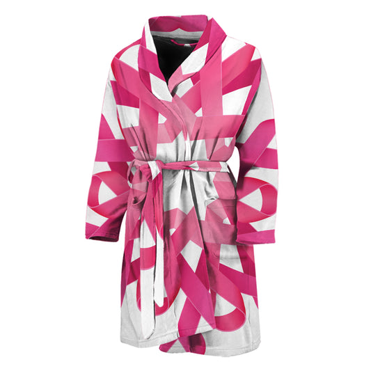 Pink Breast Cancer Ribbon Flower Print Men's Bathrobe
