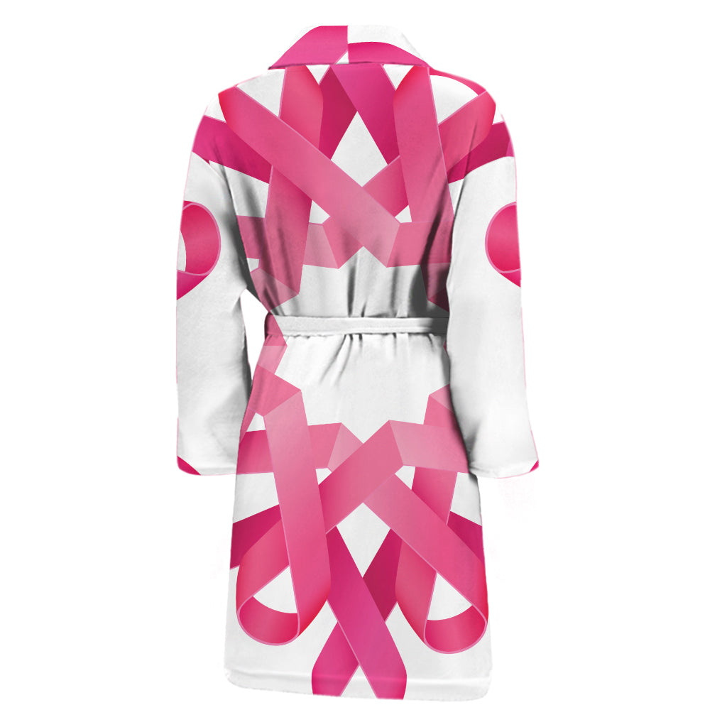 Pink Breast Cancer Ribbon Flower Print Men's Bathrobe