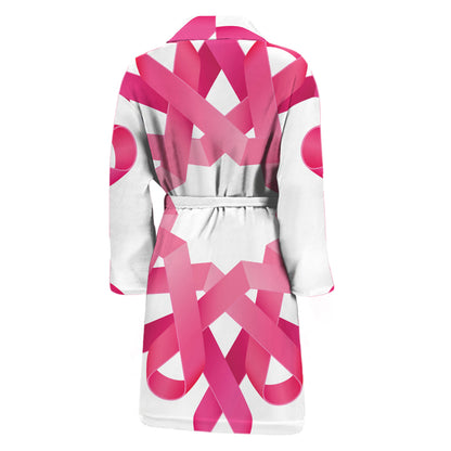 Pink Breast Cancer Ribbon Flower Print Men's Bathrobe