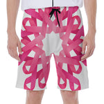 Pink Breast Cancer Ribbon Flower Print Men's Beach Shorts