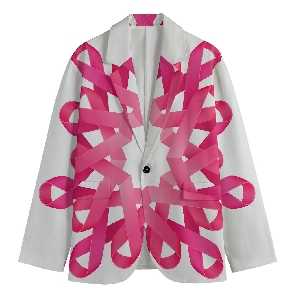Pink Breast Cancer Ribbon Flower Print Men's Blazer