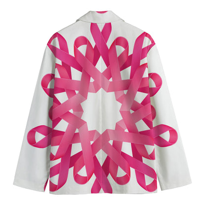 Pink Breast Cancer Ribbon Flower Print Men's Blazer