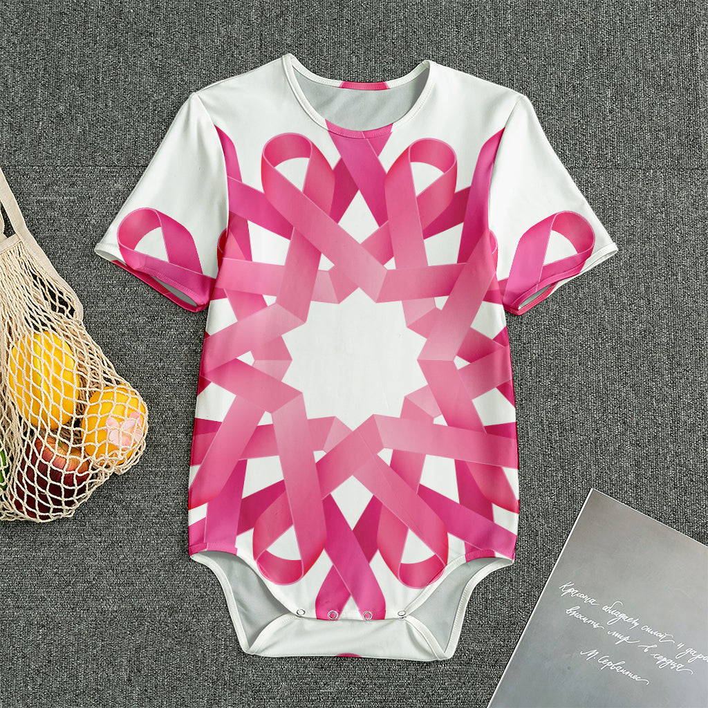 Pink Breast Cancer Ribbon Flower Print Men's Bodysuit