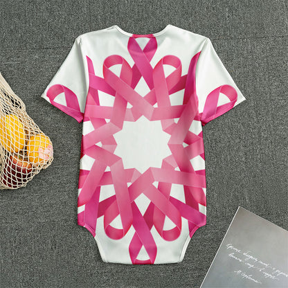 Pink Breast Cancer Ribbon Flower Print Men's Bodysuit