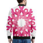 Pink Breast Cancer Ribbon Flower Print Men's Bomber Jacket
