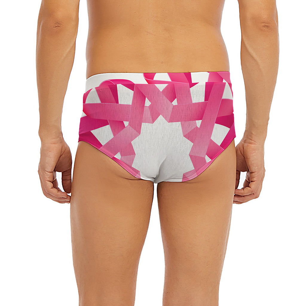 Pink Breast Cancer Ribbon Flower Print Men's Briefs