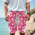 Pink Breast Cancer Ribbon Flower Print Men's Cargo Shorts