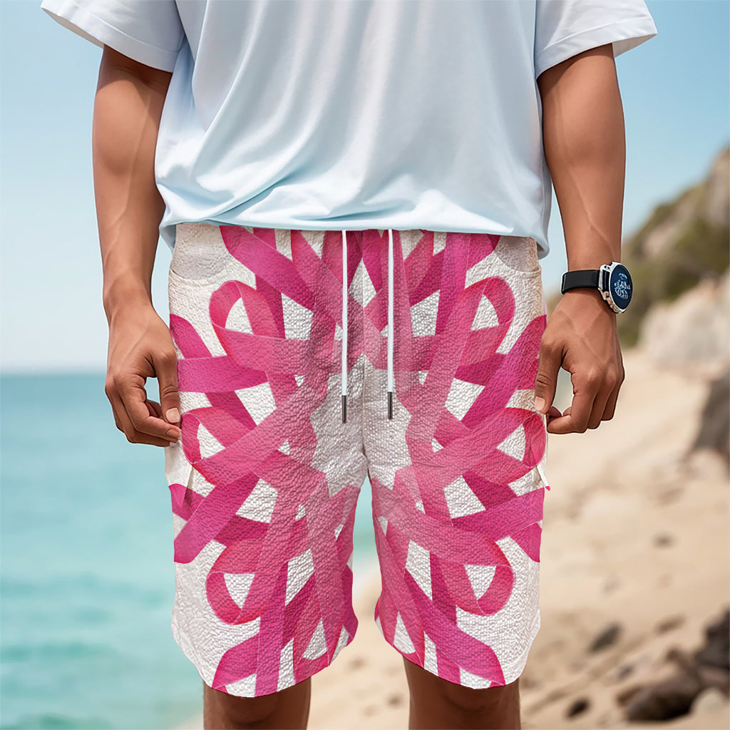 Pink Breast Cancer Ribbon Flower Print Men's Cargo Shorts