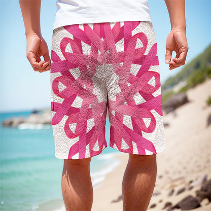Pink Breast Cancer Ribbon Flower Print Men's Cargo Shorts