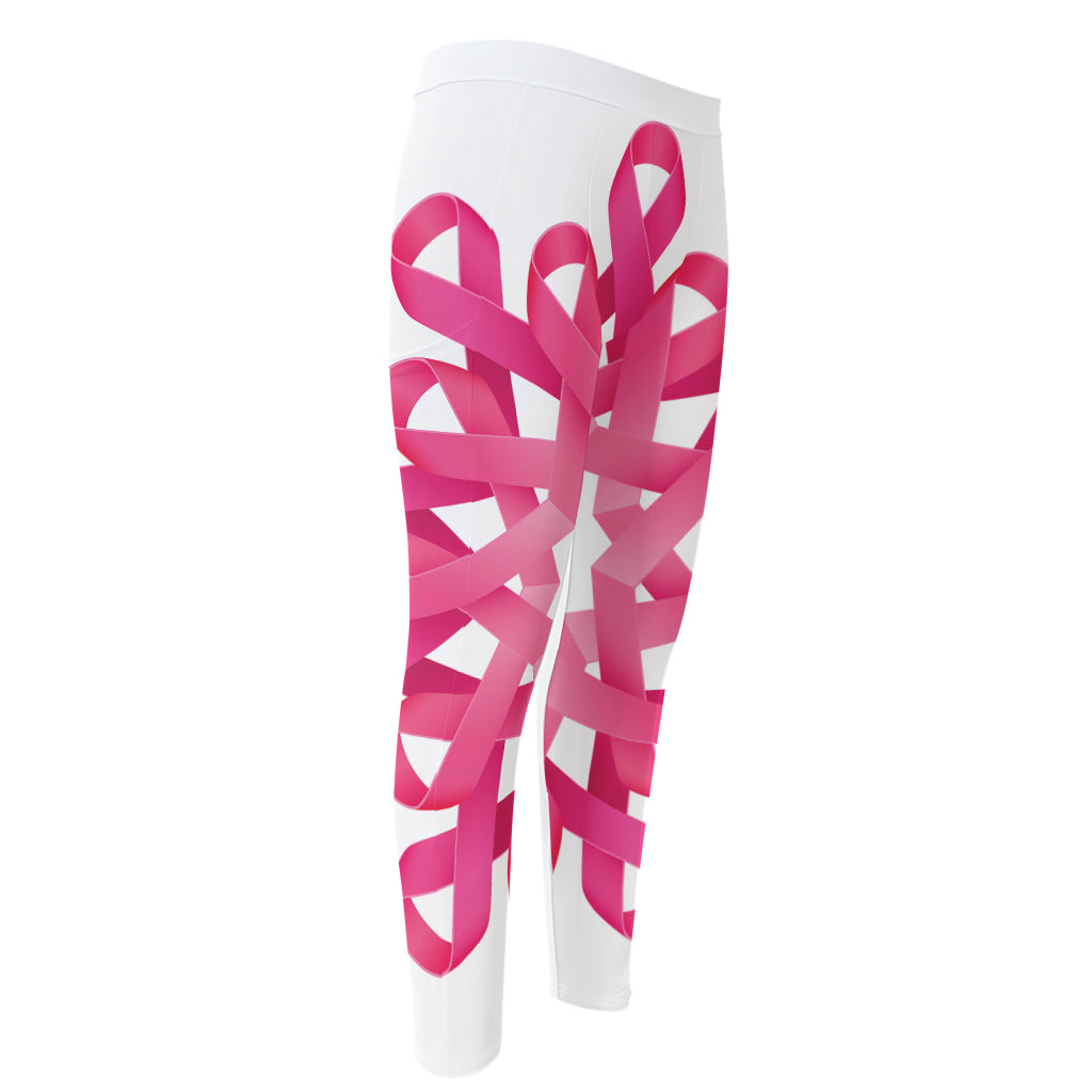 Pink Breast Cancer Ribbon Flower Print Men's Compression Pants