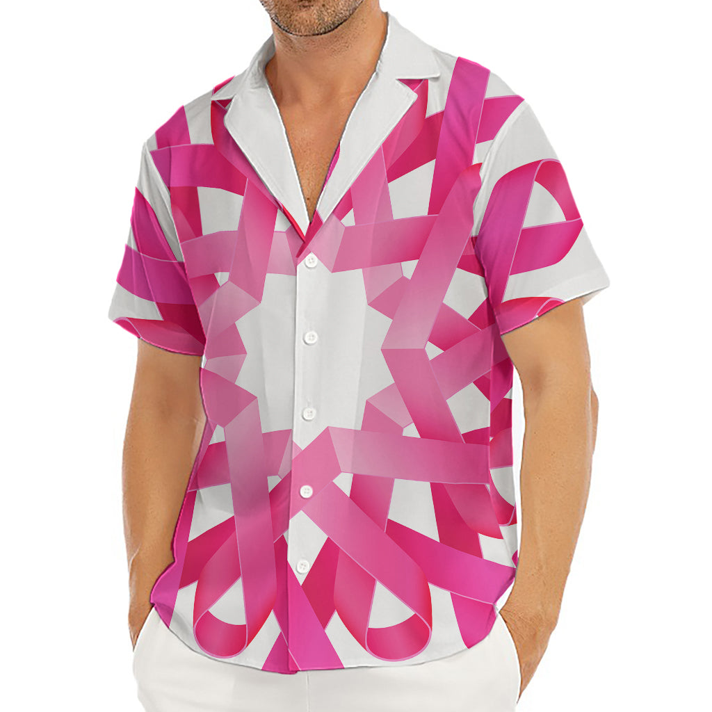 Pink Breast Cancer Ribbon Flower Print Men's Deep V-Neck Shirt