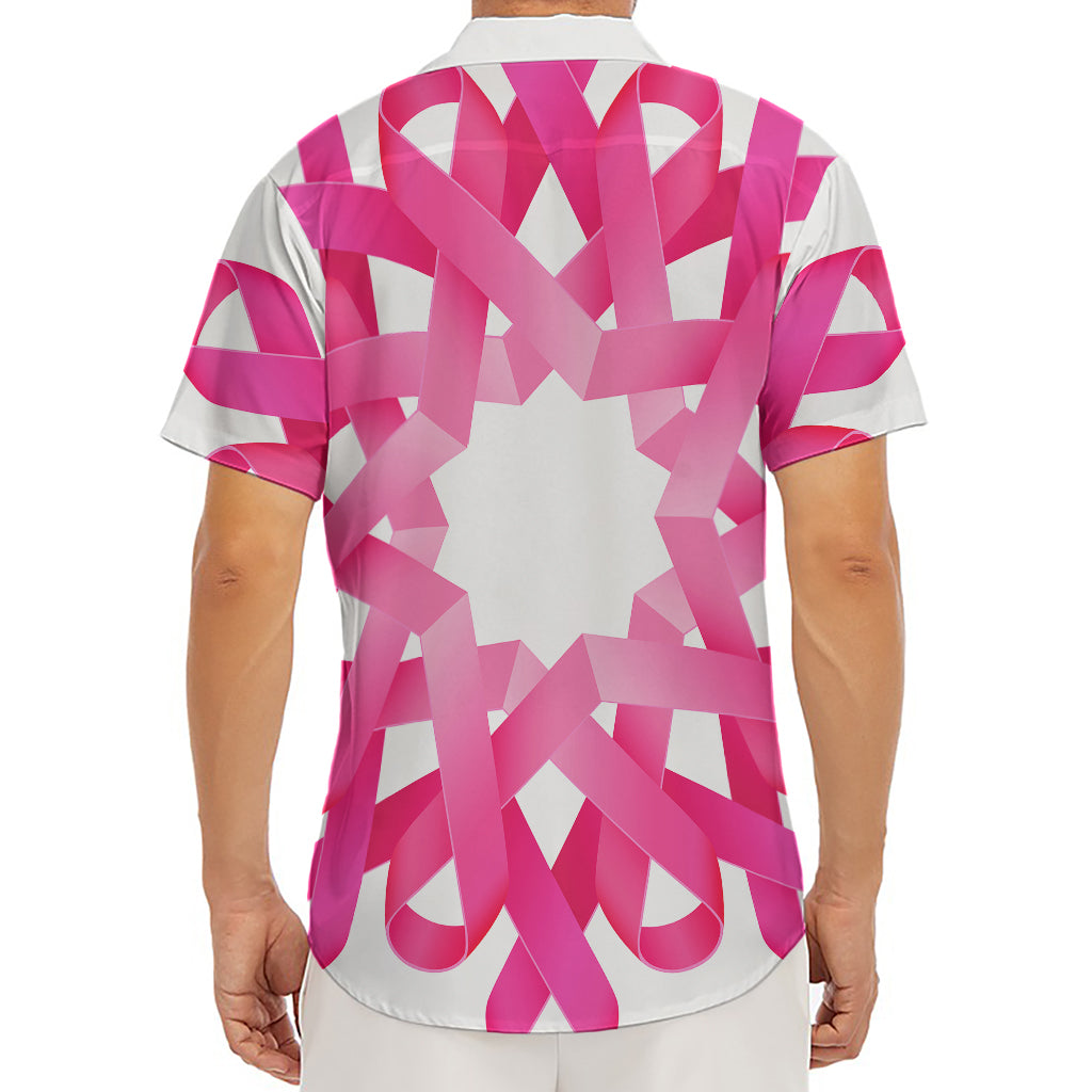 Pink Breast Cancer Ribbon Flower Print Men's Deep V-Neck Shirt