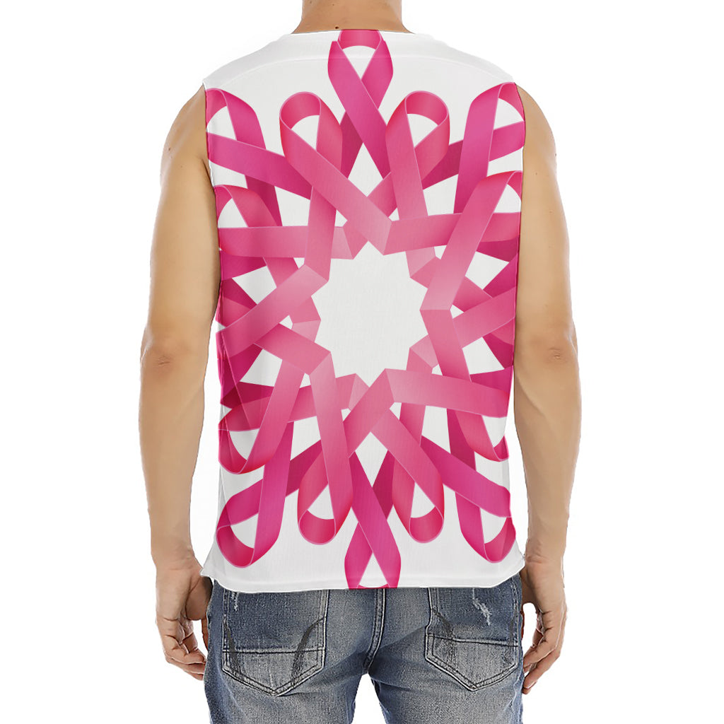 Pink Breast Cancer Ribbon Flower Print Men's Fitness Tank Top