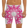 Pink Breast Cancer Ribbon Flower Print Men's Long Boxer Briefs