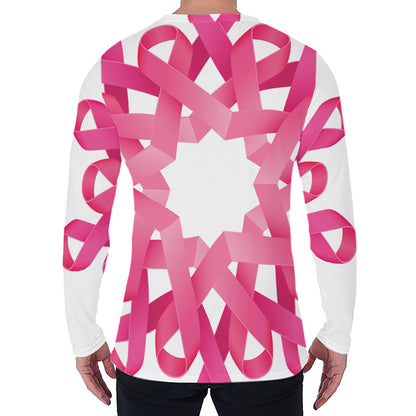 Pink Breast Cancer Ribbon Flower Print Men's Long Sleeve T-Shirt