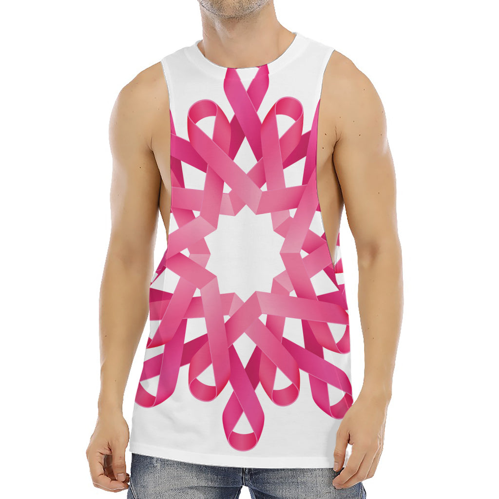 Pink Breast Cancer Ribbon Flower Print Men's Muscle Tank Top
