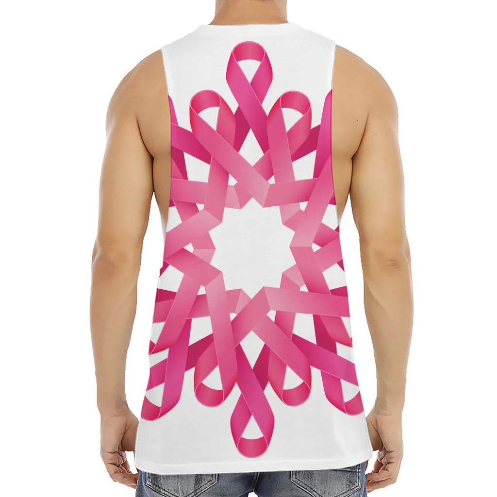 Pink Breast Cancer Ribbon Flower Print Men's Muscle Tank Top