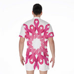 Pink Breast Cancer Ribbon Flower Print Men's Rompers