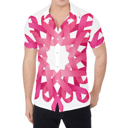 Pink Breast Cancer Ribbon Flower Print Men's Shirt