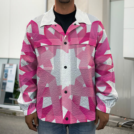 Pink Breast Cancer Ribbon Flower Print Men's Shirt Jacket