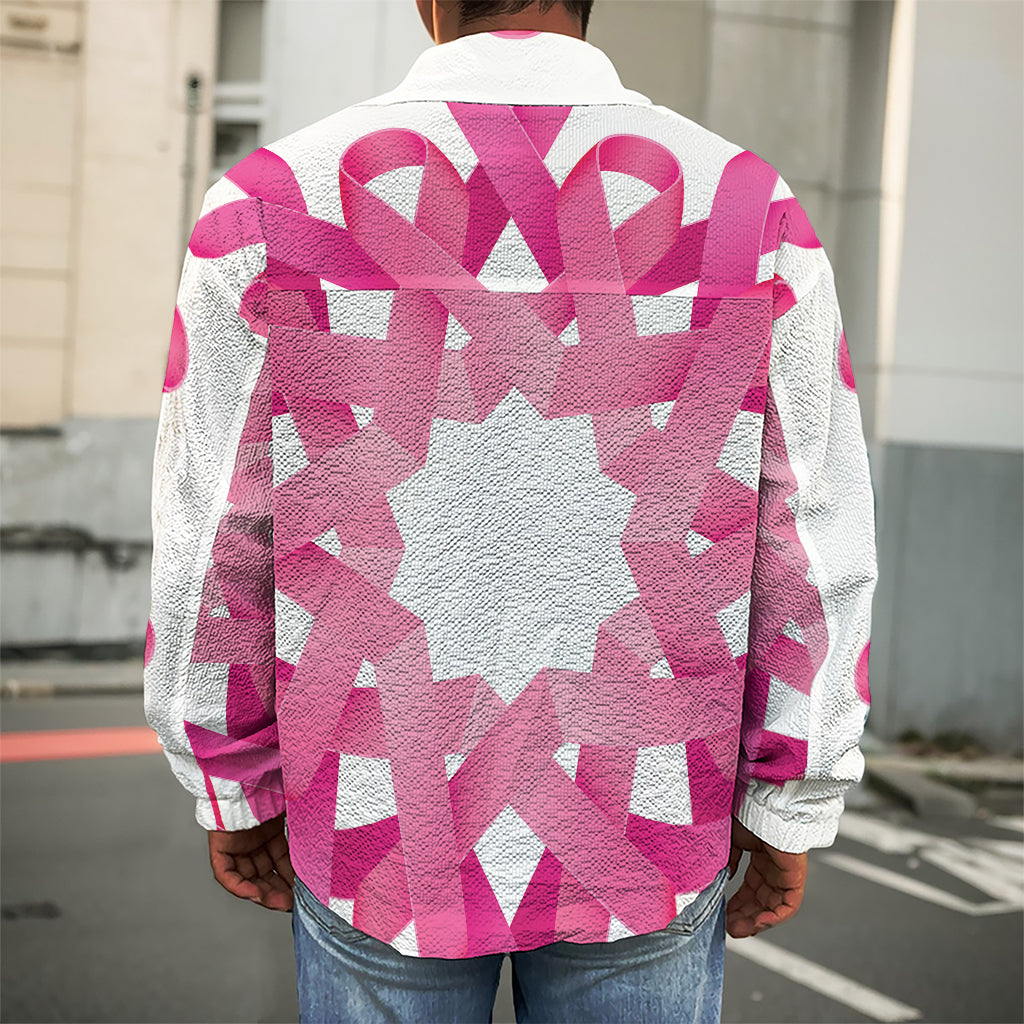 Pink Breast Cancer Ribbon Flower Print Men's Shirt Jacket