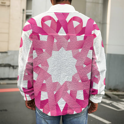 Pink Breast Cancer Ribbon Flower Print Men's Shirt Jacket