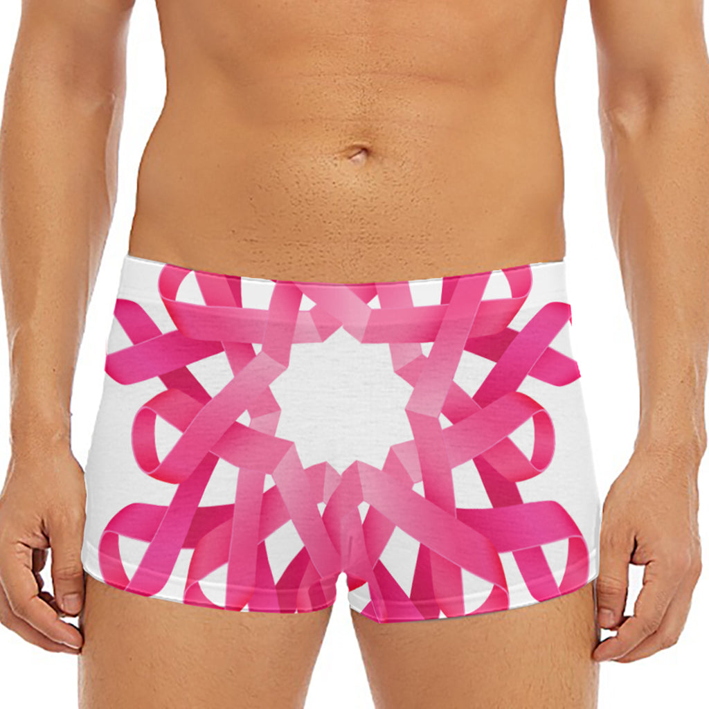 Pink Breast Cancer Ribbon Flower Print Men's Short Boxer Briefs