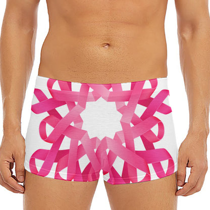Pink Breast Cancer Ribbon Flower Print Men's Short Boxer Briefs