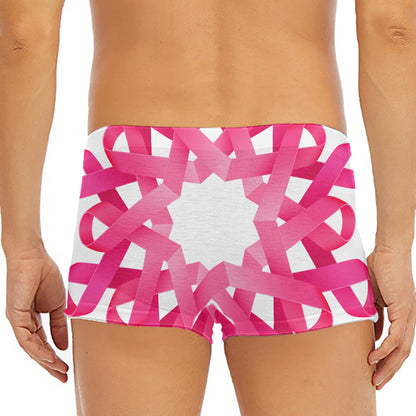 Pink Breast Cancer Ribbon Flower Print Men's Short Boxer Briefs