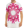 Pink Breast Cancer Ribbon Flower Print Men's Short Sleeve Rash Guard