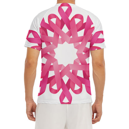 Pink Breast Cancer Ribbon Flower Print Men's Short Sleeve Rash Guard