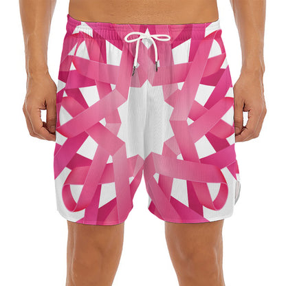 Pink Breast Cancer Ribbon Flower Print Men's Split Running Shorts