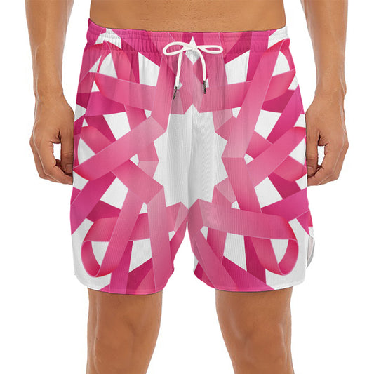 Pink Breast Cancer Ribbon Flower Print Men's Split Running Shorts