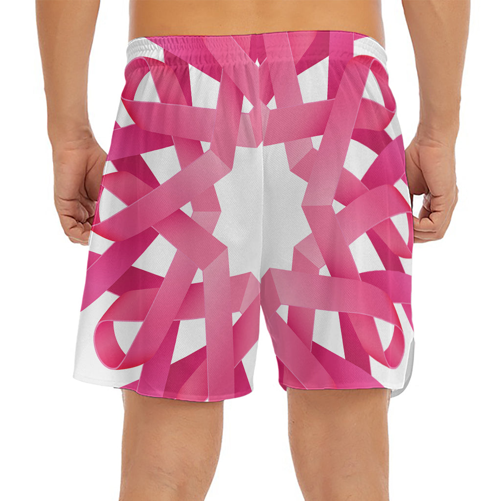 Pink Breast Cancer Ribbon Flower Print Men's Split Running Shorts