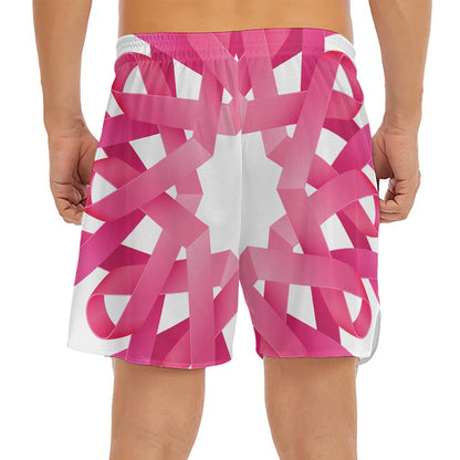 Pink Breast Cancer Ribbon Flower Print Men's Split Running Shorts