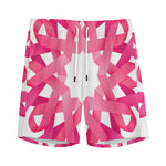Pink Breast Cancer Ribbon Flower Print Men's Sports Shorts