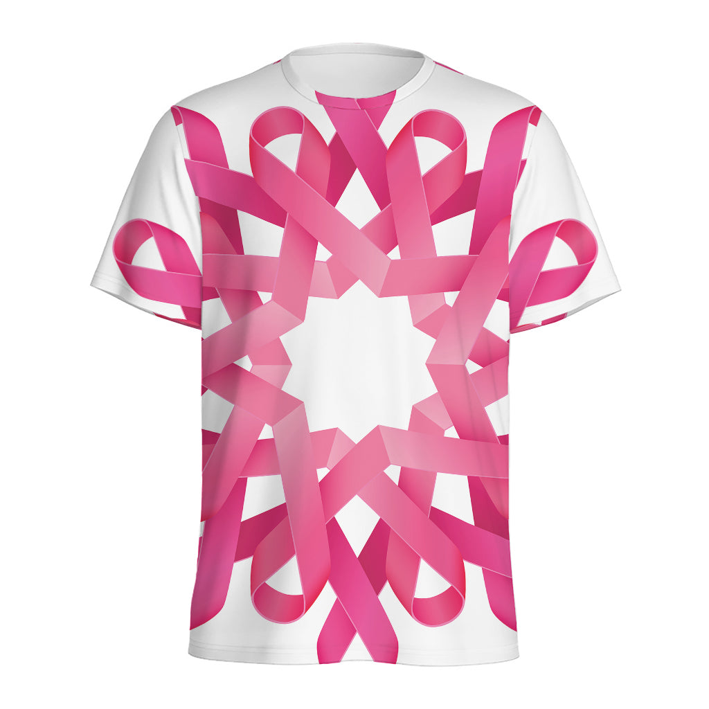 Pink Breast Cancer Ribbon Flower Print Men's Sports T-Shirt