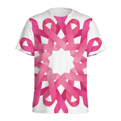 Pink Breast Cancer Ribbon Flower Print Men's Sports T-Shirt