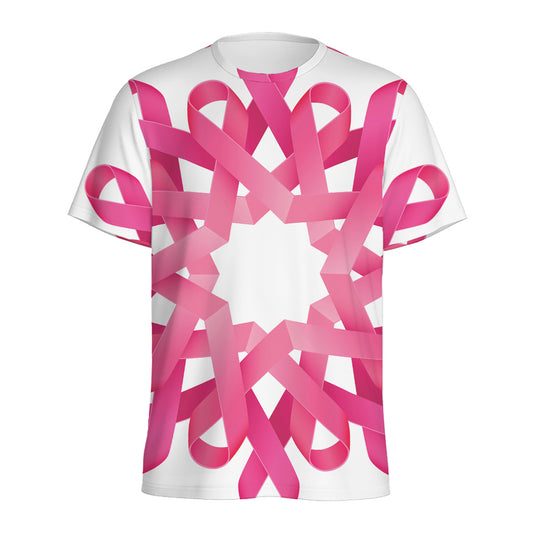 Pink Breast Cancer Ribbon Flower Print Men's Sports T-Shirt