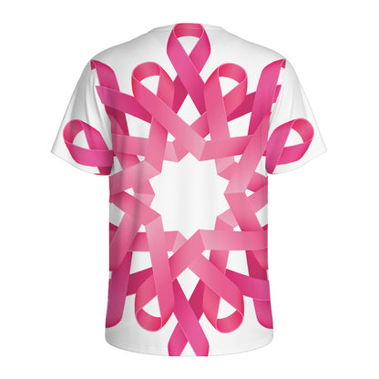 Pink Breast Cancer Ribbon Flower Print Men's Sports T-Shirt