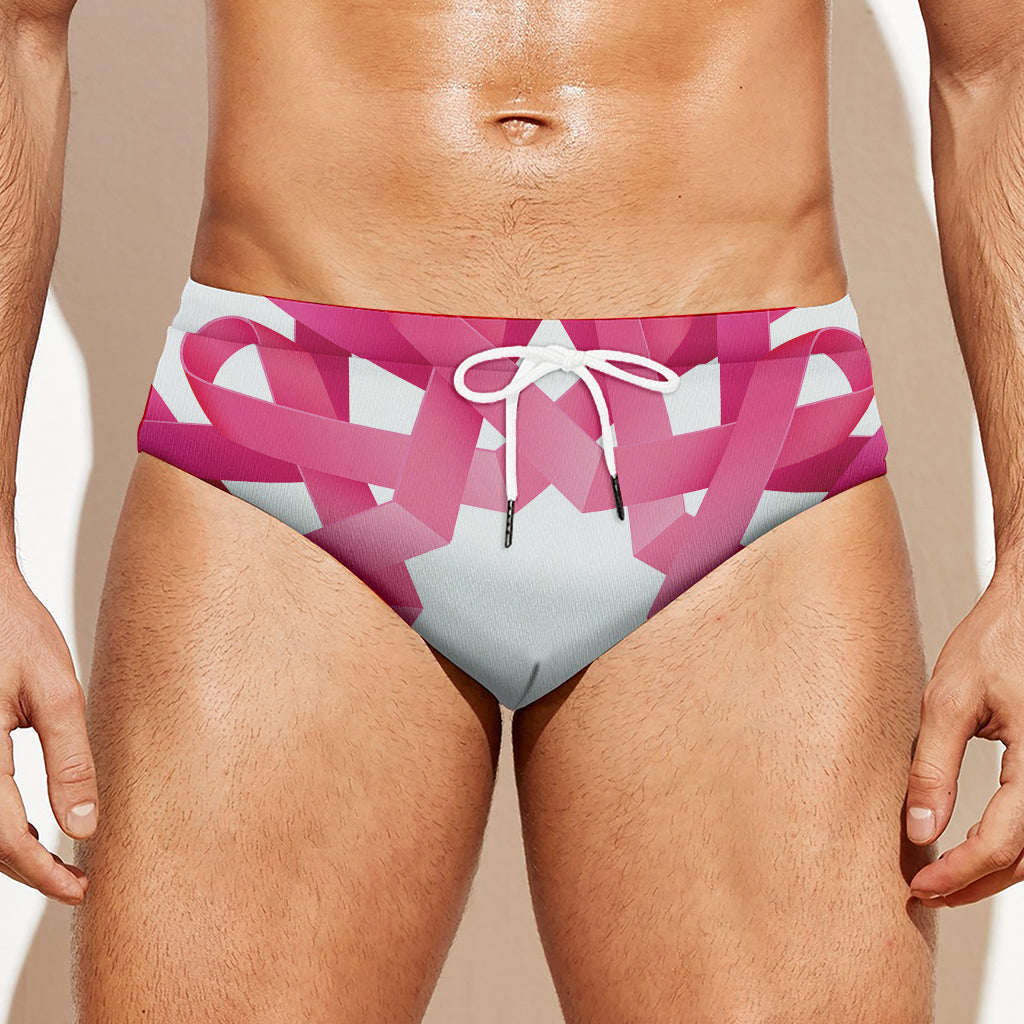 Pink Breast Cancer Ribbon Flower Print Men's Swim Briefs