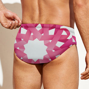 Pink Breast Cancer Ribbon Flower Print Men's Swim Briefs