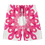 Pink Breast Cancer Ribbon Flower Print Men's Swim Trunks