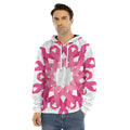 Pink Breast Cancer Ribbon Flower Print Men's Velvet Pullover Hoodie