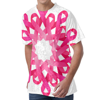 Pink Breast Cancer Ribbon Flower Print Men's Velvet T-Shirt