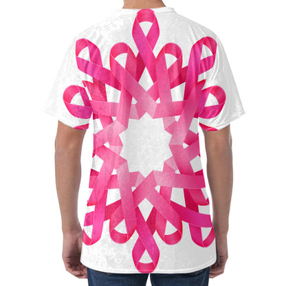 Pink Breast Cancer Ribbon Flower Print Men's Velvet T-Shirt