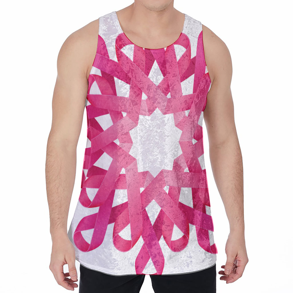 Pink Breast Cancer Ribbon Flower Print Men's Velvet Tank Top