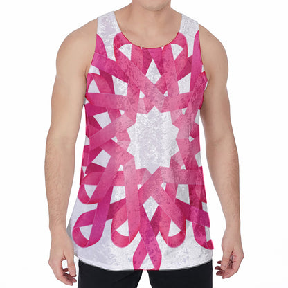 Pink Breast Cancer Ribbon Flower Print Men's Velvet Tank Top