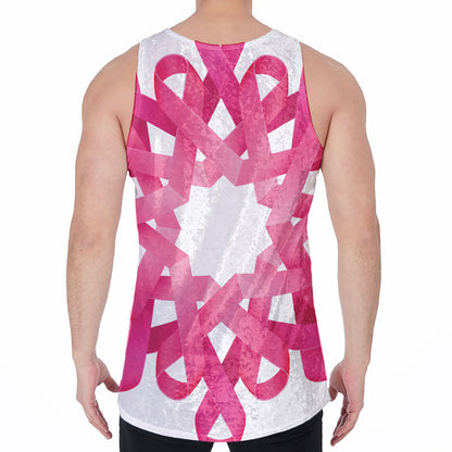 Pink Breast Cancer Ribbon Flower Print Men's Velvet Tank Top