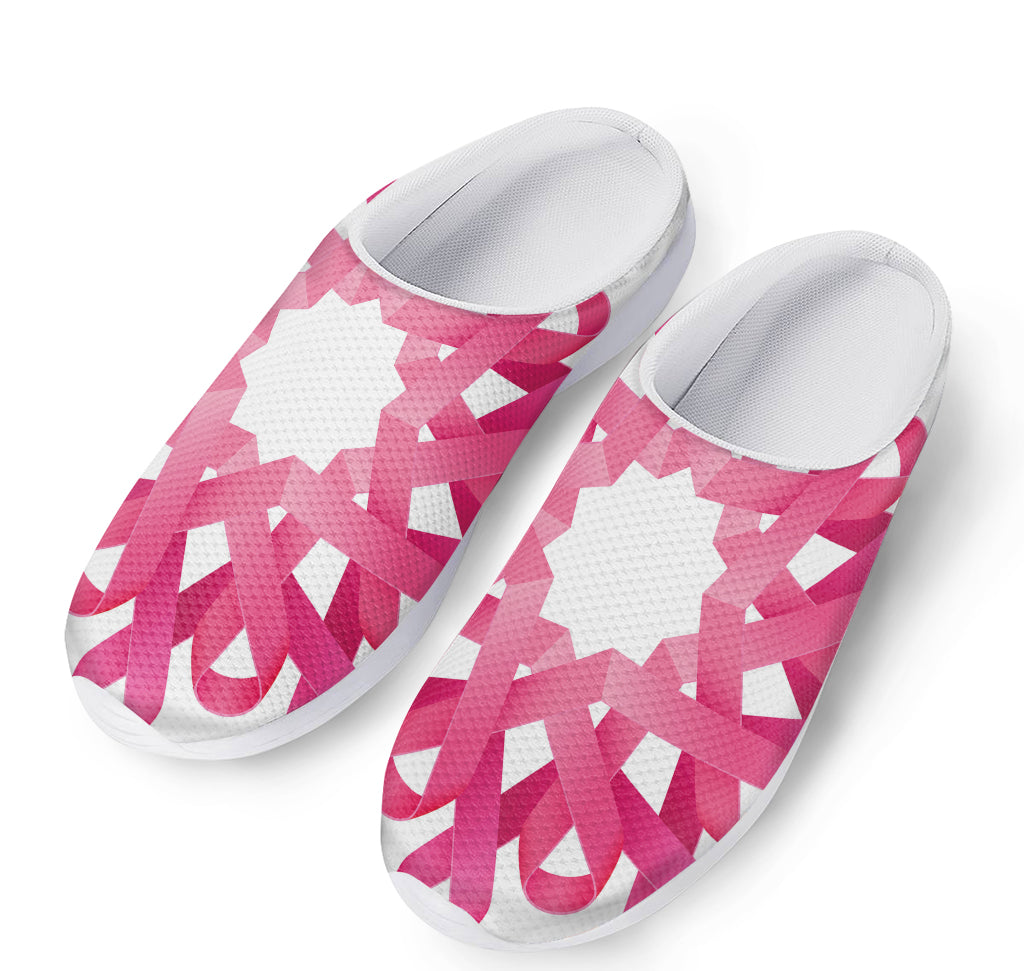 Pink Breast Cancer Ribbon Flower Print Mesh Casual Shoes